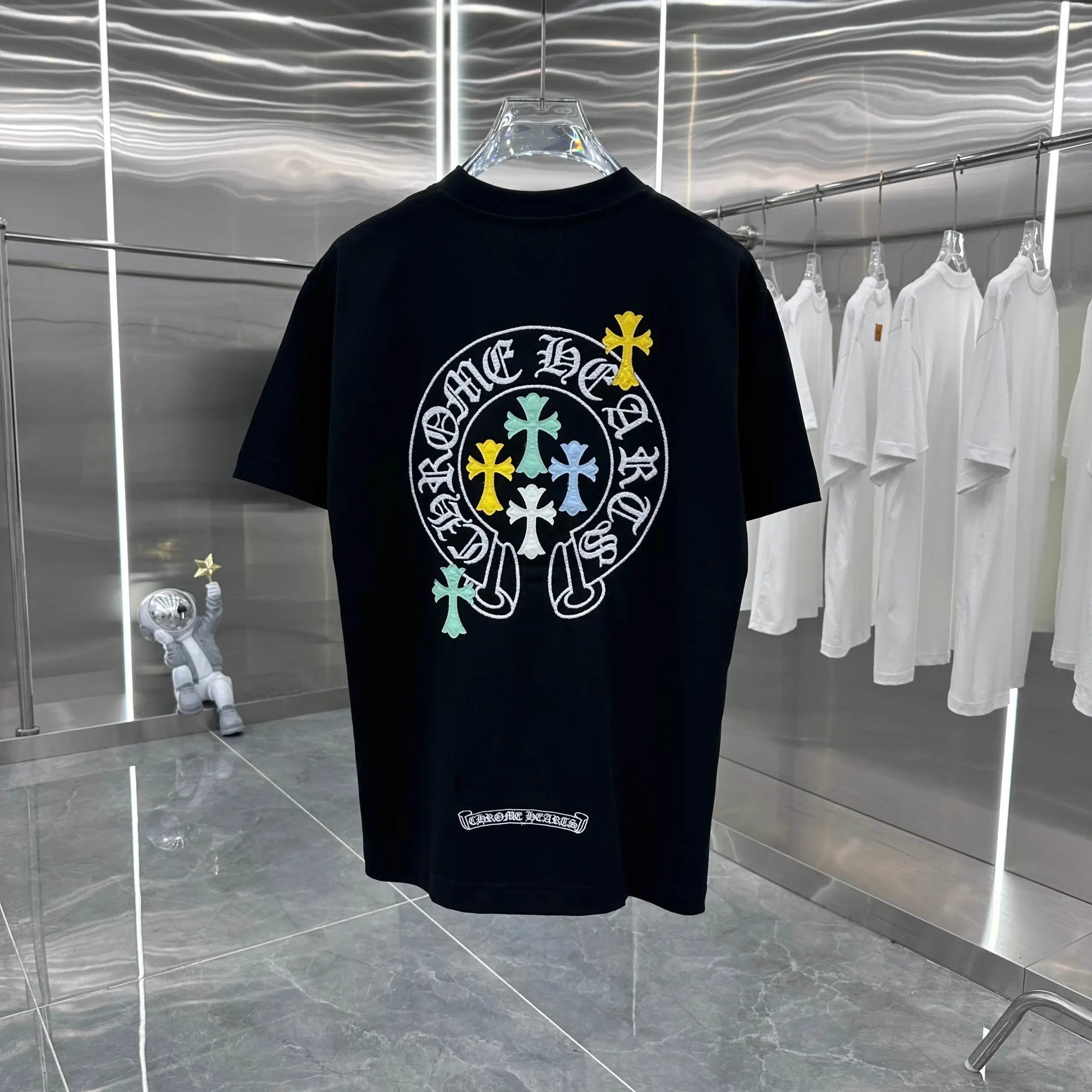 Chrome Hearts T-shirt Front and Back Burnt Flower Patchwork Embroidery logo round Neck Short Sleeve25ss New pure cotton T Unisex T-Shirt OS Loose Fit Base Shirt Top Half Sleeve T-Shirt