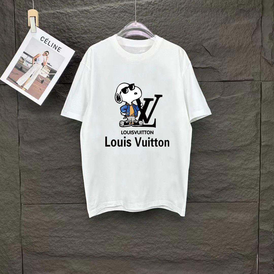 Louis Vuitton LV T-shirt Snoopy and brand logo print on the chest logo round Neck Short Sleeve25ss New Pure Cotton Unisex Style T T-shirt OS Loose Fit Base Shirt Top Half Sleeve T-Shirt