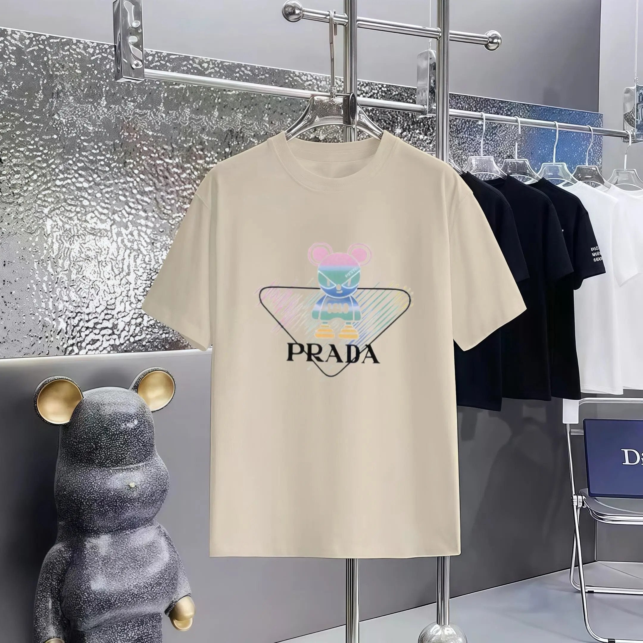 PRADA T-shirt Chest Mouse Pattern Print logo round Neck Short Sleeve25ss New pure cotton T Unisex T-Shirt OS Drop Shoulder Loose Fit Base Shirt Top T-Shirt Short Sleeve