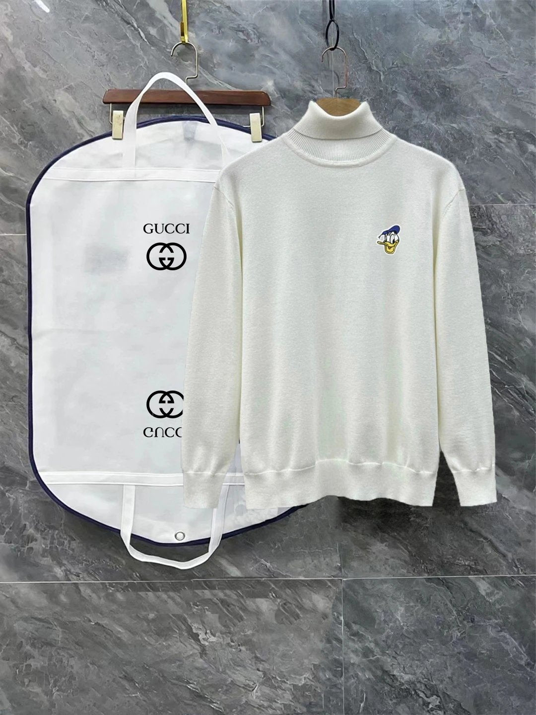 Gucci Sweater Donald Duck logo Turtleneck Sweater Coat Men's and Women's Same Style Outerwear OS Loose Top Long Sleeve Soft Glutinous Idle Style