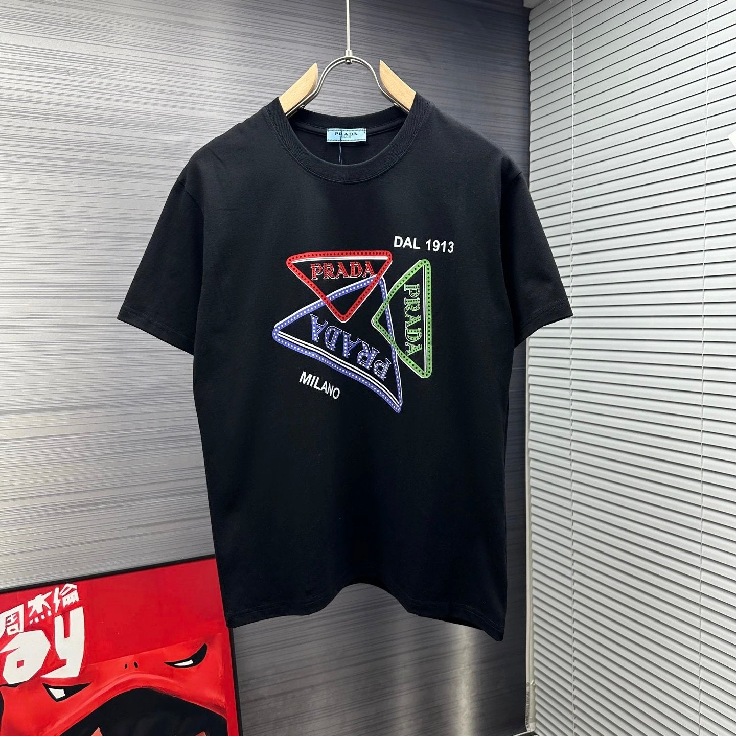 PRADA T-shirt Front Triangle Print logo round Neck Short Sleeve25ss New pure cotton T Unisex T-Shirt OS Loose Fit Base Shirt Top Half Sleeve T-Shirt