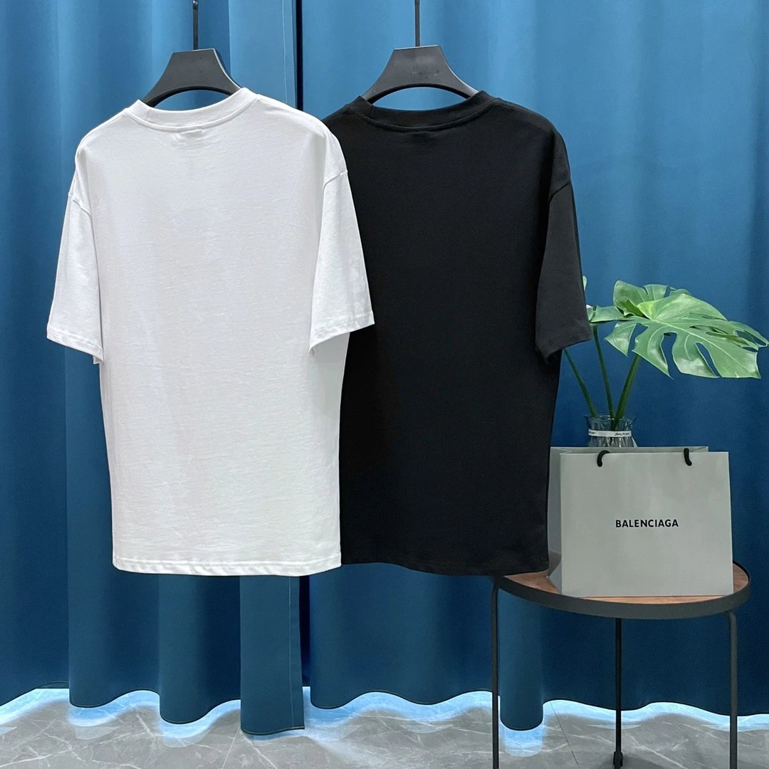 Balenciaga T-shirt Chest Print logo round Neck Short Sleeve25ss New Pure Cotton Unisex Style G Home T T-shirt OS Loose Fit Base Shirt Casual Top Short Sleeve T-Shirt