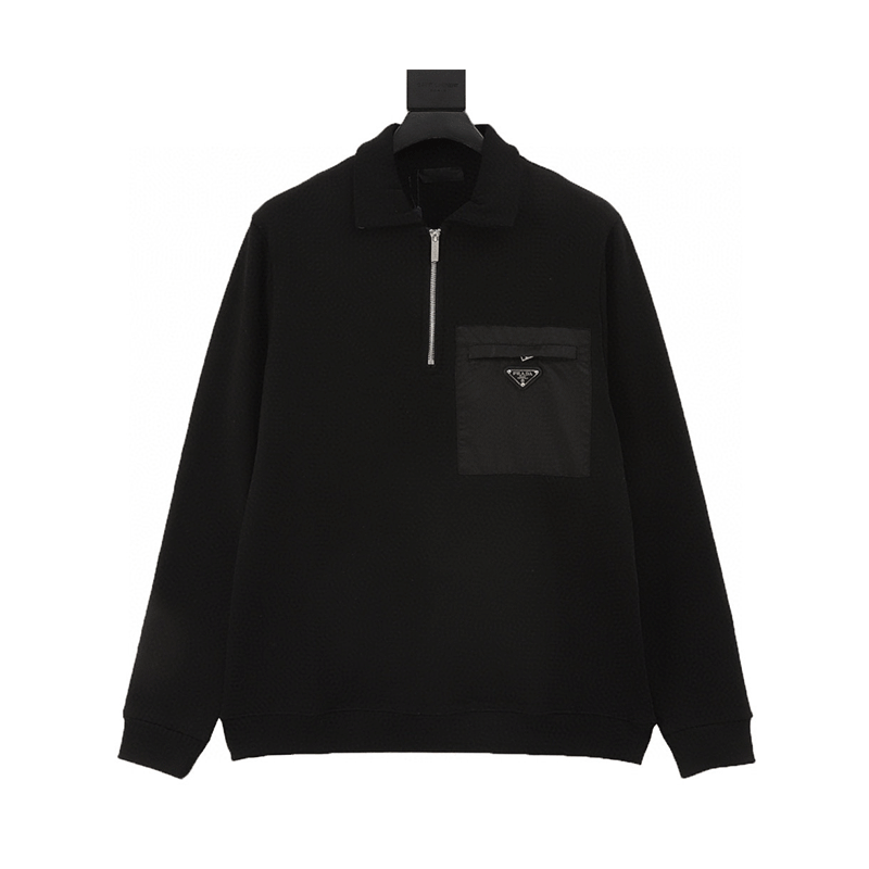 PRADA Hoodie Pocket Badge Triangle Mark Half Zipper and Lapel Sweater for Men and Women