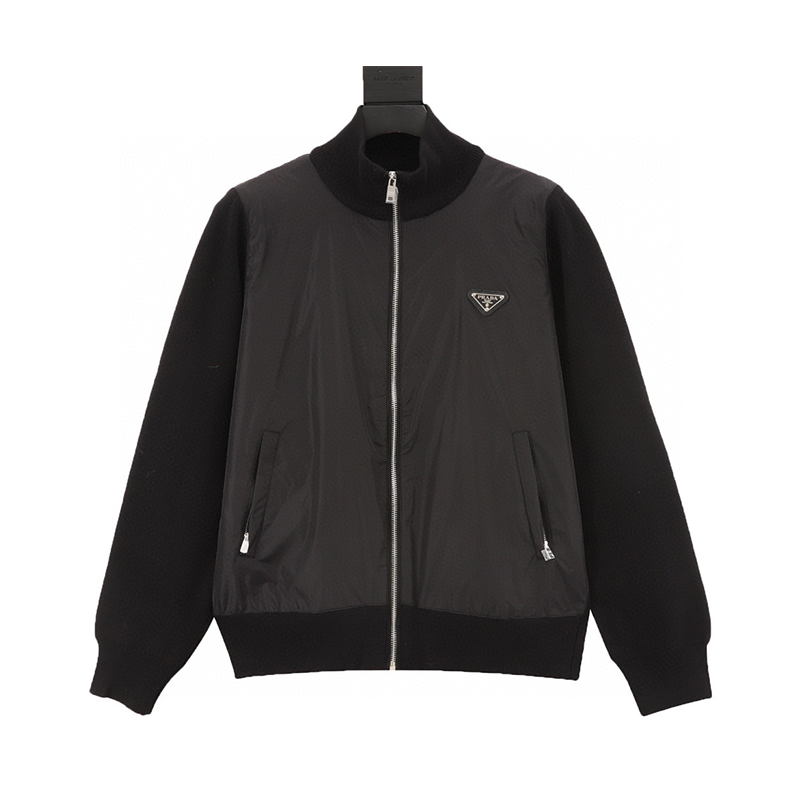 PRADA Jackets Inverted Triangle logo Knitted Stitching Puffer Jacket Same Style for Men and Women