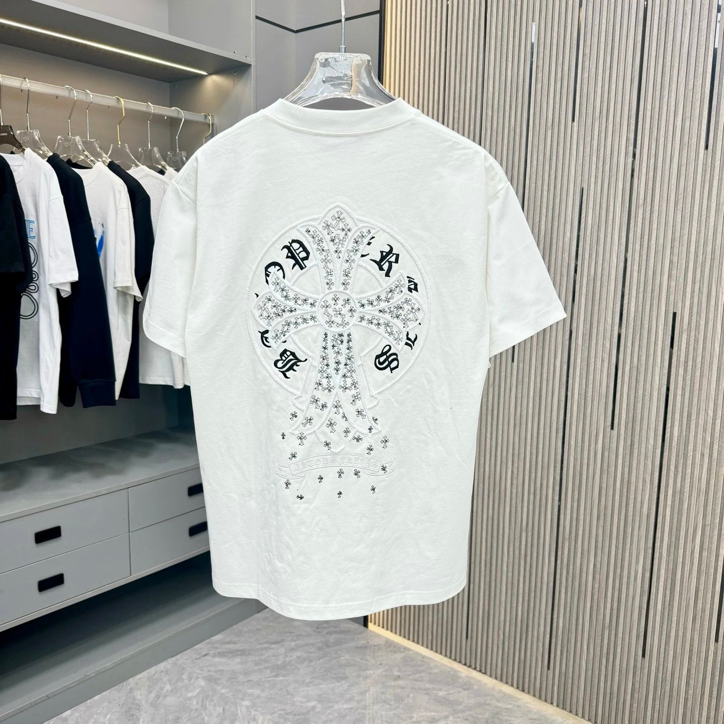 Chrome Hearts T-shirt Back with Sanskrit Letter Embroidery logo round Neck Short Sleeve25ss New Pure Cotton Unisex Style T Casual T-Shirt Base Layer Shirt OS Loose Fit Half Sleeve Top Plus Size