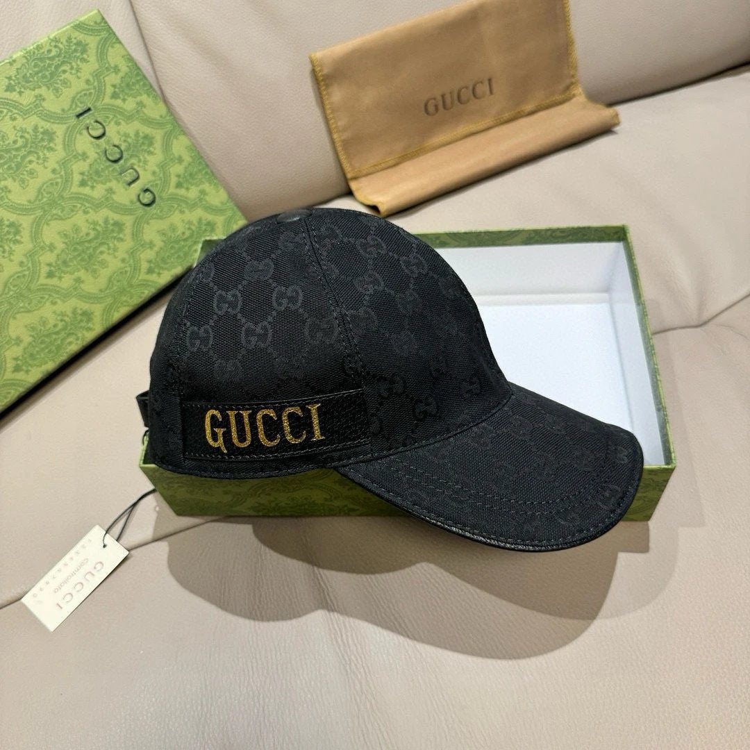 Gucci Hat Gold Foil Letter Ribbon logo Baseball Cap Sunshade Sun Protection Duckbill Cap Slimming Face Curved Brim Versatile Large Head Circumference Sports Hat Unisex Couple Style