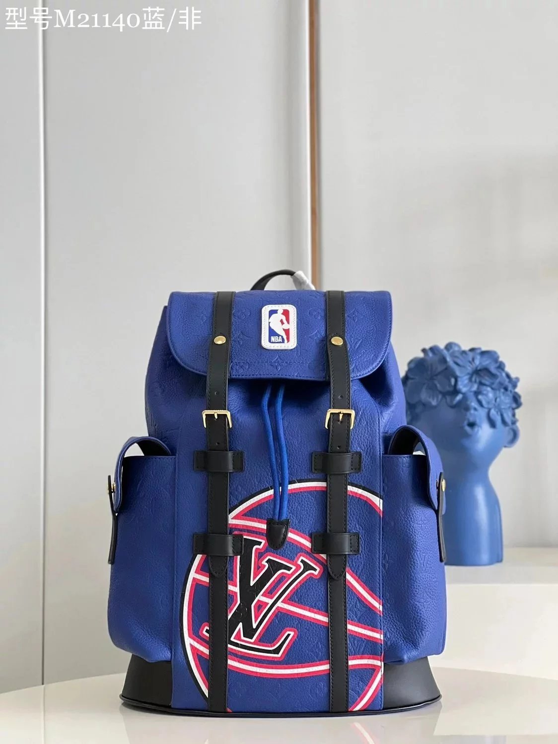 Louis Vuitton LV Backpack Top version 【Version】New Backpack M21140Blue NBA Joint Backpack Series CHRISTOPHER Medium Backpack Men's Business Trip Business Backpack Hiking Backpack Schoolbag