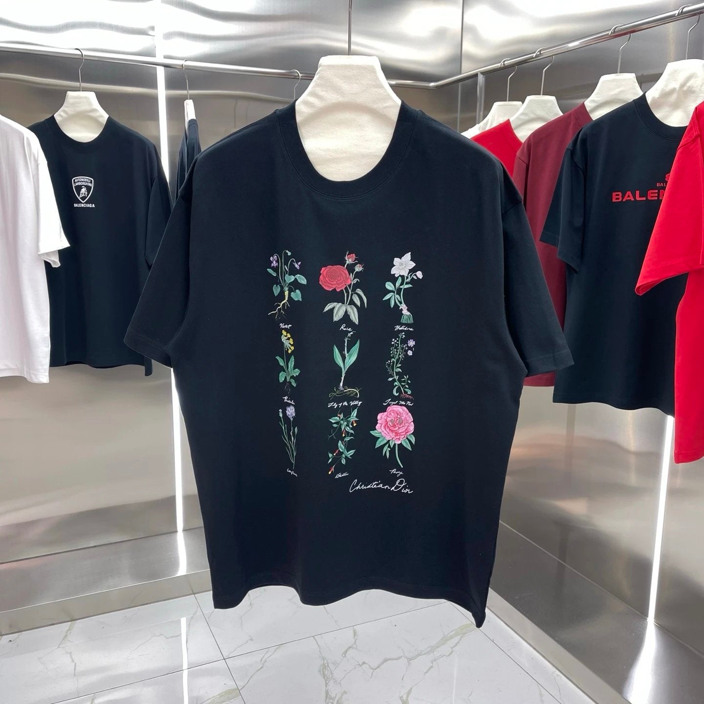 Dior T-shirt Chest Flower Print logo round Neck Short Sleeve25ss New pure cotton T Unisex T-Shirt OS Loose Fit Base Shirt Top Half Sleeve T-Shirt