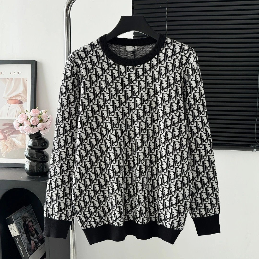 Dior Sweater Full Print logo round Neck Sweater25ss Spring New Thickened Long Sleeve Pullover Unisex OS Loose Fit Top Versatile Casual Jacket Lazy Style