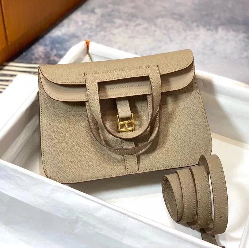 Hermes women's bag Top version 【Handmade Imported Fabric Beeswax Thread】H Home halzan22cm25cm Horseshoe Bag Shoulder Bag Multi-Functional One Bag Multi-Purpose Messenger Bag Handbag Fashion Casual Famaous Brand Women's Bag