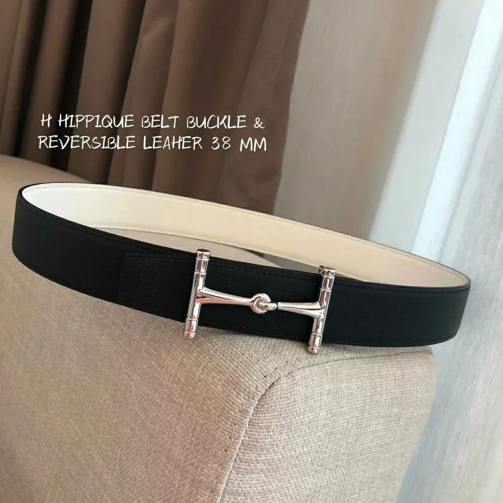Hermes Belt Top version High Quality2020New Men's Leather Belt Smooth H Buckle Business Casual Belt Double-Sided Available Calf Leather3.8cm