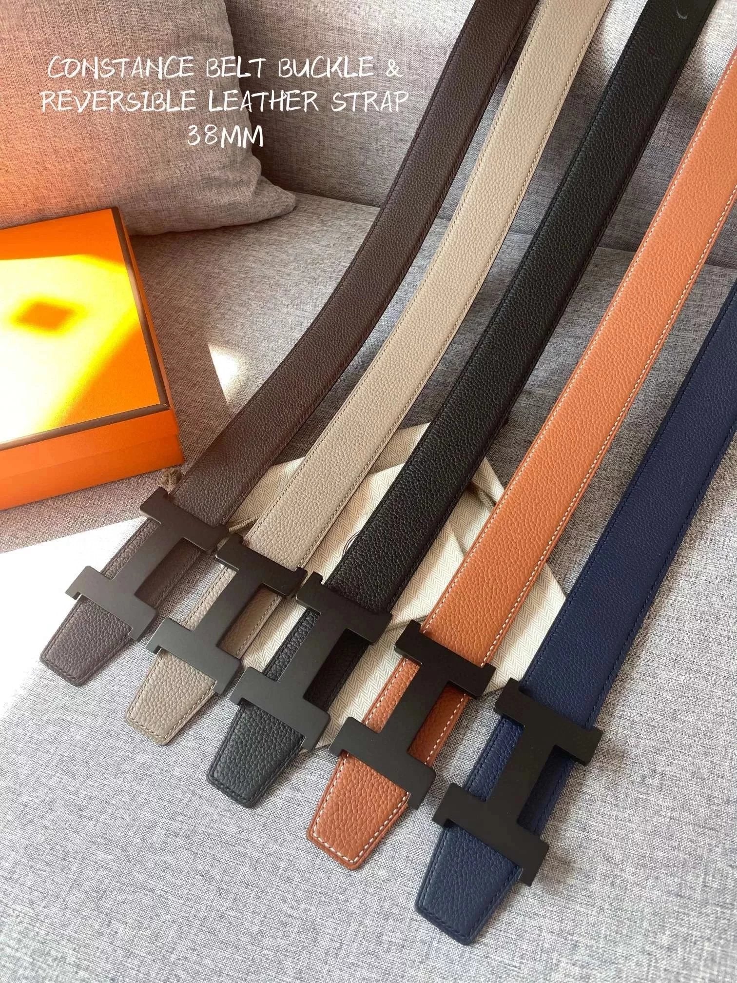 Hermes Belt Top version Men's Belt3.8CM Import togo Leather Double-Sided Lychee Pattern Can Be Used on Both Sides Belt Stainless Steel Hardware H Home Belt togo Leather belt H Belt Loop Business Casual All-Match H Buckle Belt