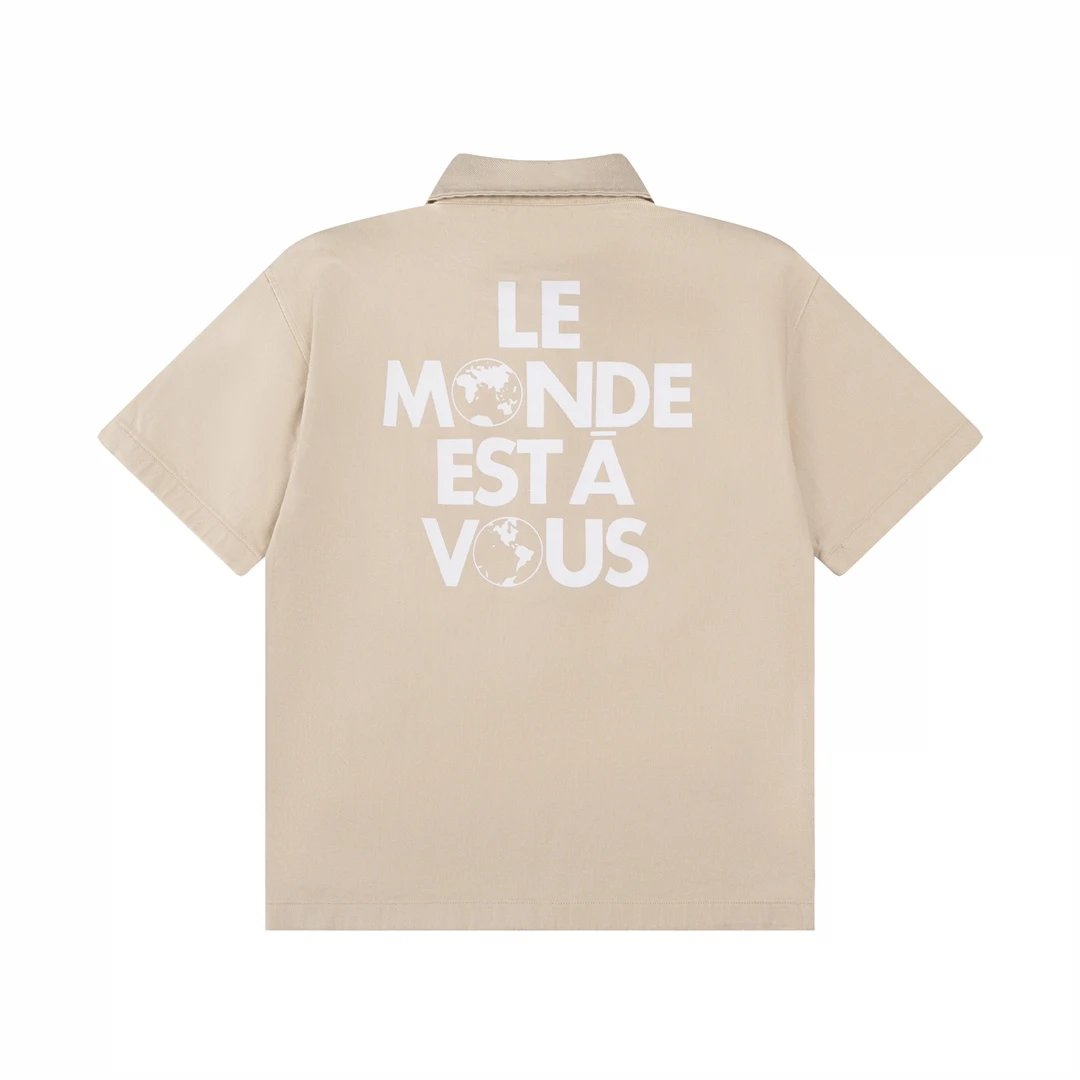 Louis Vuitton LV Shirt Backside Letter Print logo Shijia Turn-down Collar Short Sleeve Shirt Casual Business Versatile Slim Fit Unisex Jacket