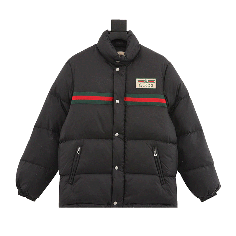 Gucci Down Jacket Red and Green Ribbon down Jacket Same Style for Men and Women