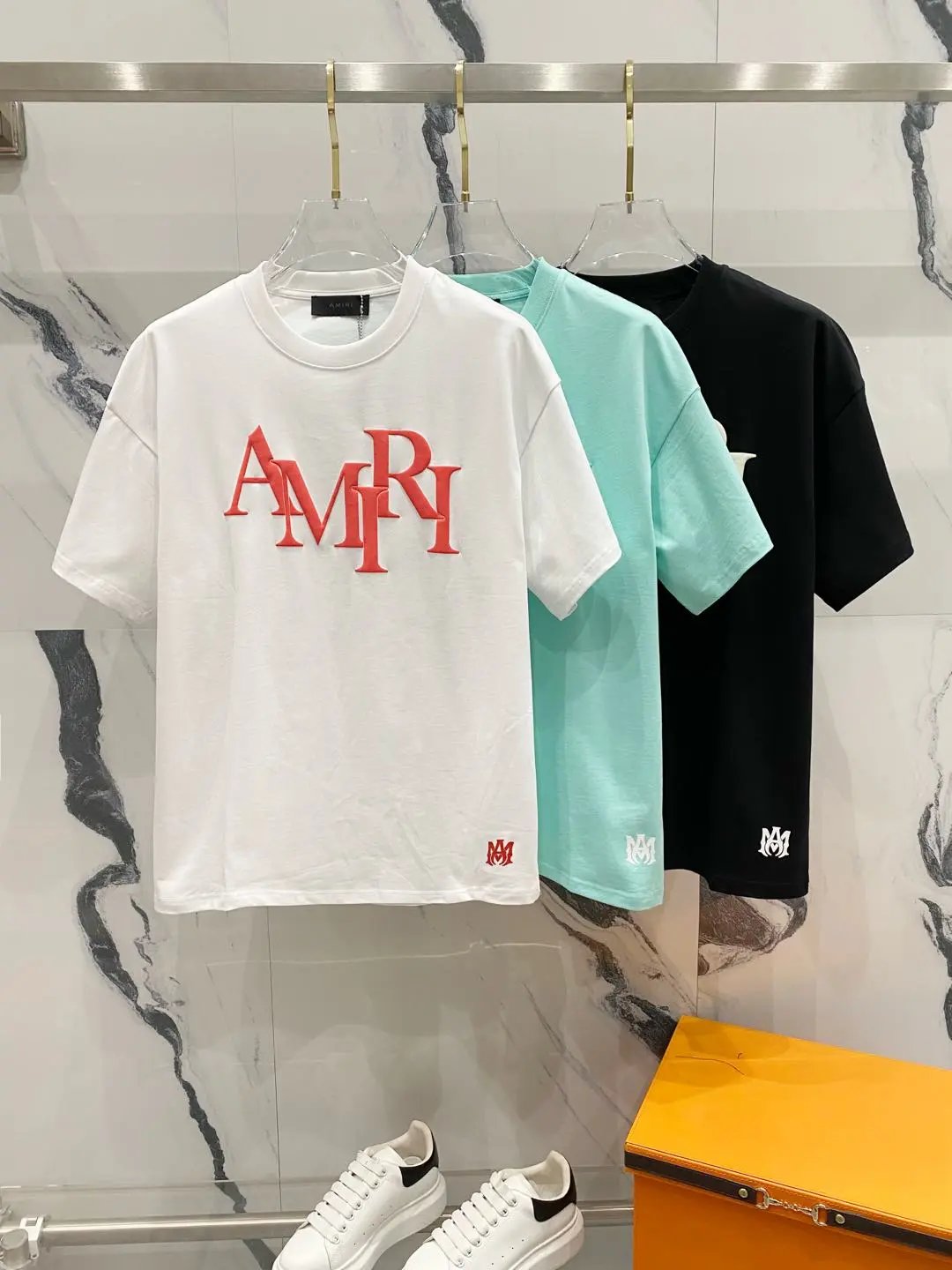 Amiri T-shirt Logo Brand Letters LOGO Foam Print Logo Crew Neck Short Sleeve Pure Cotton Unisex T Shirt Bottoming Shirt OS Loose Fit T-Shirt