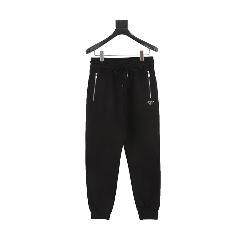 PRADA Sweatpants Zipper Pocket Triangle Mark Casual Trousers for Men and Women