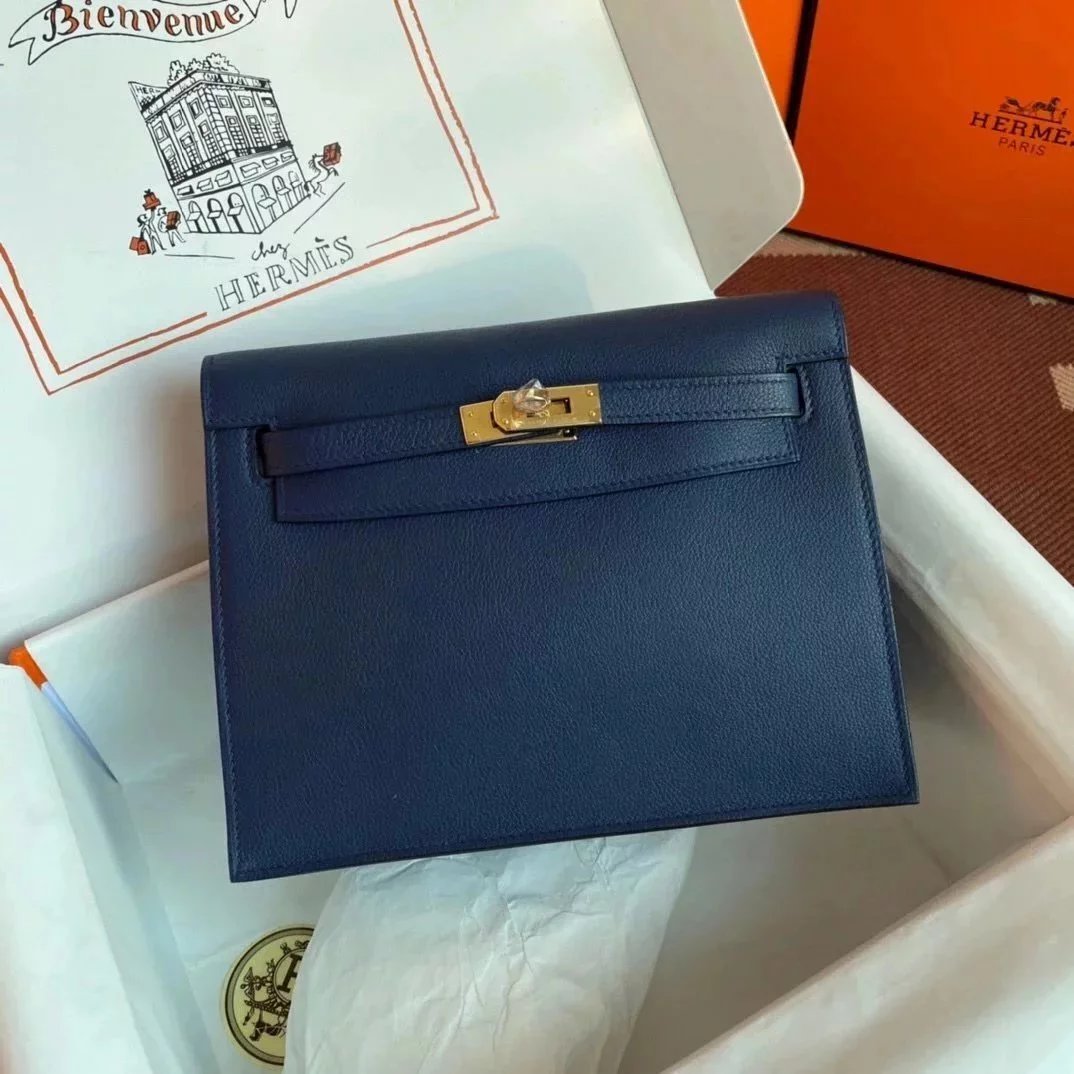 Hermes women's bag Top version 【H Handmade】Women's Bag KellyDanSe22cmevercolor Leather Imported Beeswax Thread Clutch Backpack Waist Bag Shoulder Messenger Bag Gold and Silver Buckle