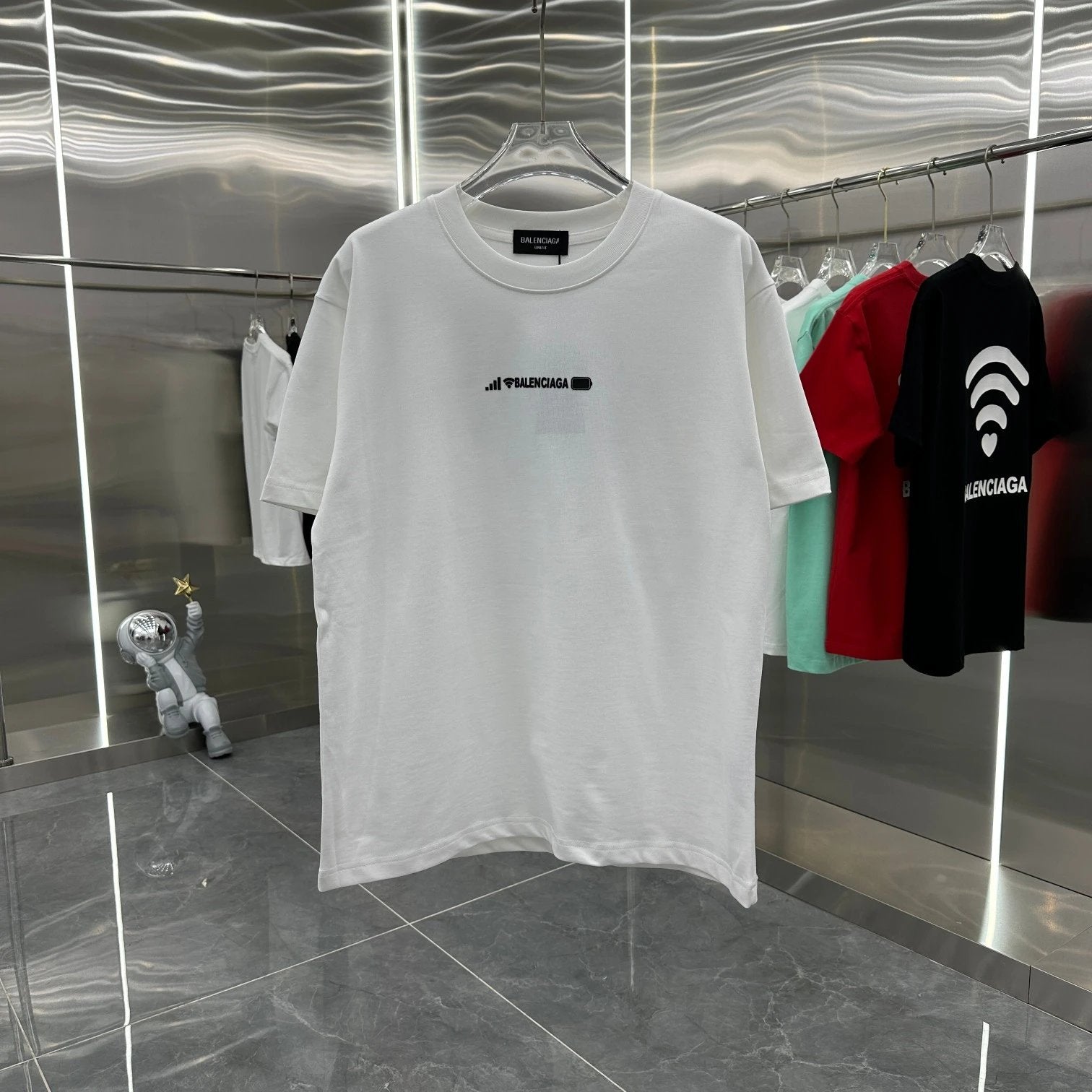 Balenciaga T-shirt Back wifi Printing logo round Neck Short Sleeve25ss New Pure Cotton Unisex Style T Casual T-Shirt Base Layer Shirt OS Loose design