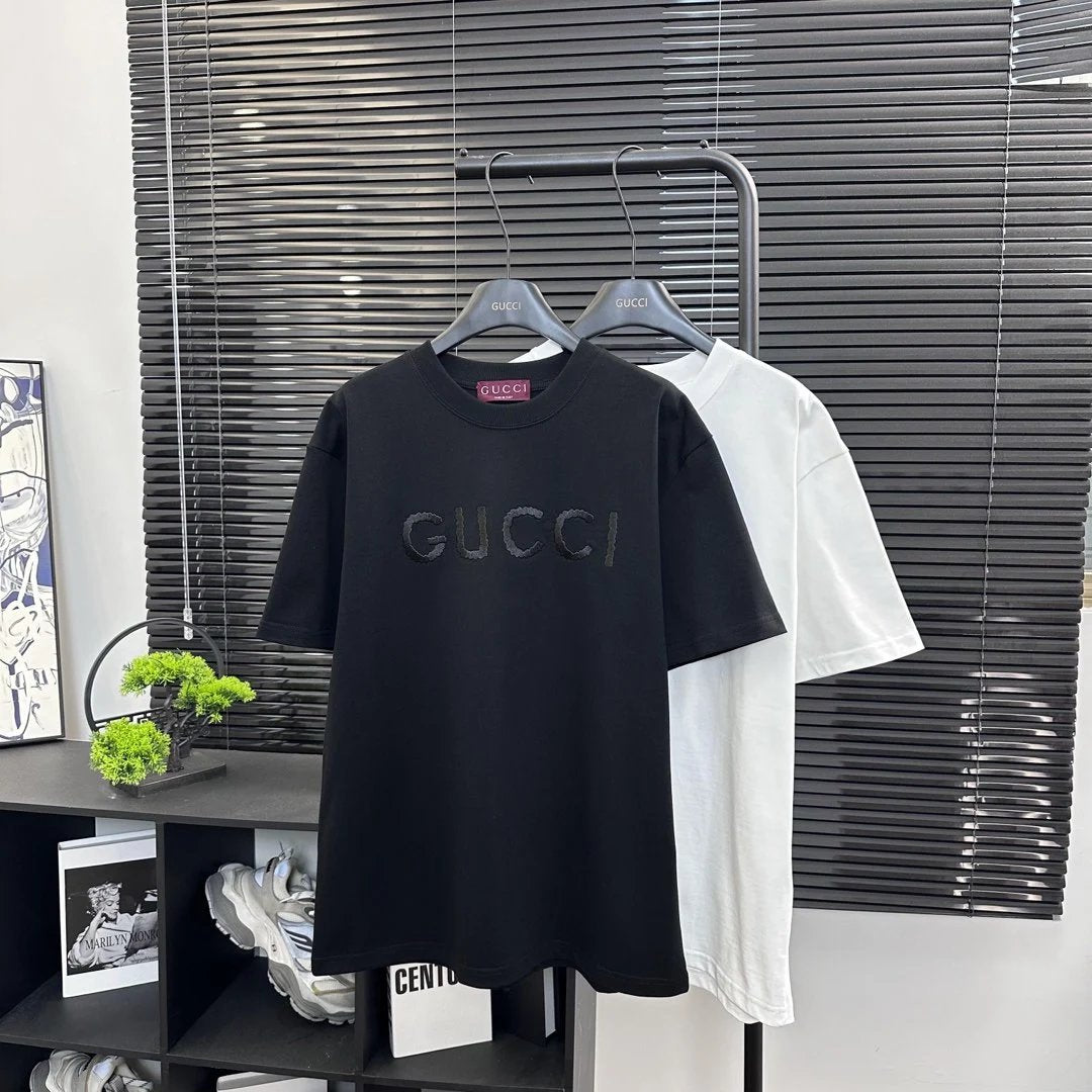Gucci T-shirt 3d Front Chest Embroidery logo round Neck Short Sleeve25ss New pure cotton T Unisex T-Shirt OS Loose Fit Base Shirt Top Half Sleeve T-Shirt