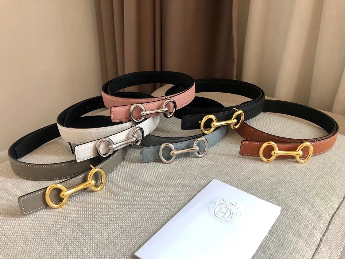 Hermes Belt Top version H Buckle Women's Thin Belt Double-Sided Imported First Layer Calfskin Double-Sided Letters h Buckle Belt Skirt Shaped Accessory Women's Belt2.5Centimeter Wide