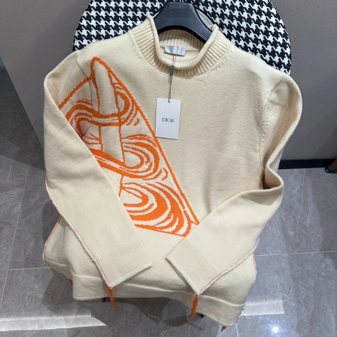 Dior Sweater Triangle Threading round Neck Sweater Long Sleeve Pullover Thickened Idle Style OS Loose Fit Casual Jacket for Men and Women, Versatile Inner Layer
