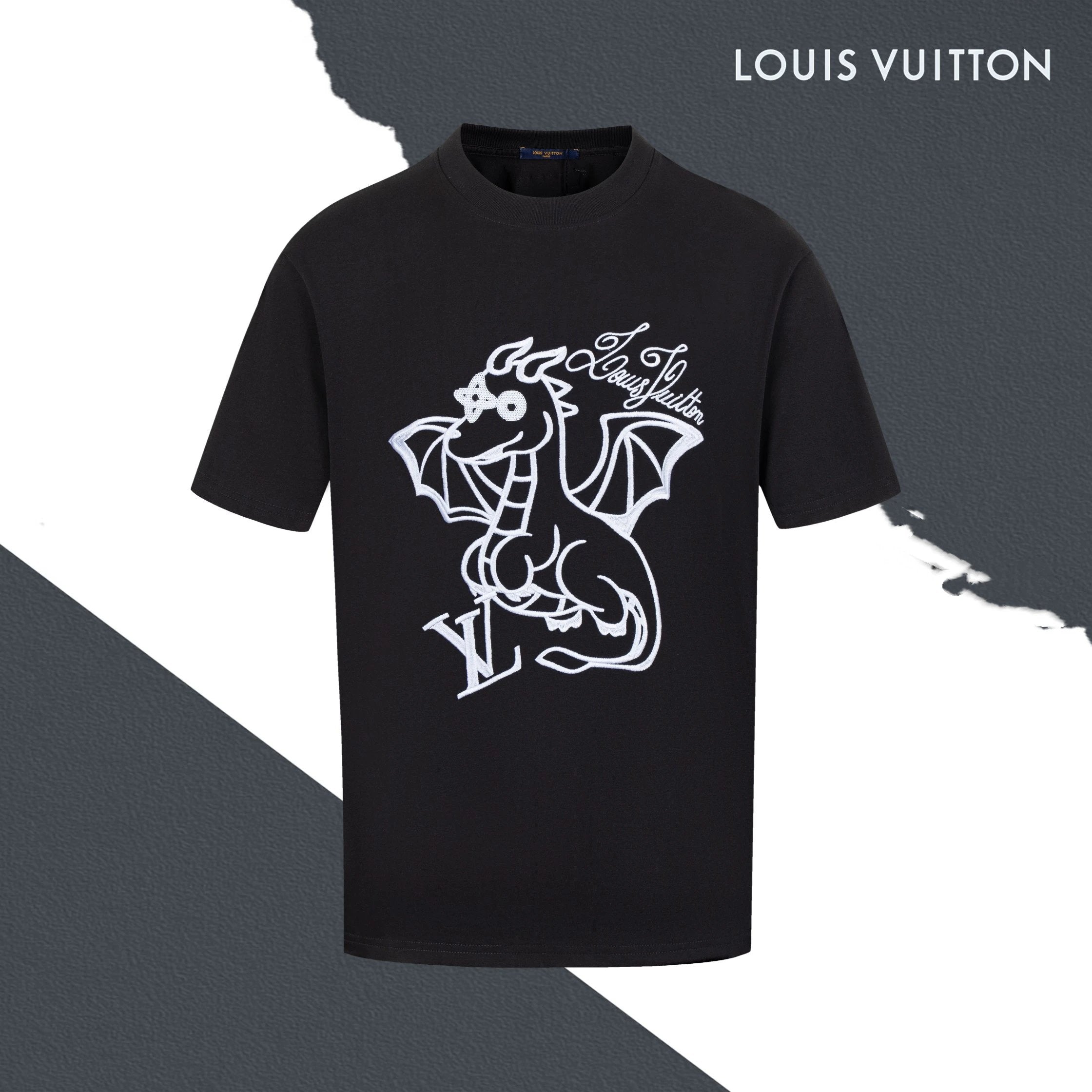 Louis Vuitton LV T-shirt Front Little Fire Dragon Embroidery logo round Neck Short Sleeve25ss New Pure Cotton Unisex Style T T-shirt OS Loose Fit Base Shirt Half Sleeve T-Shirt Top Half Sleeve