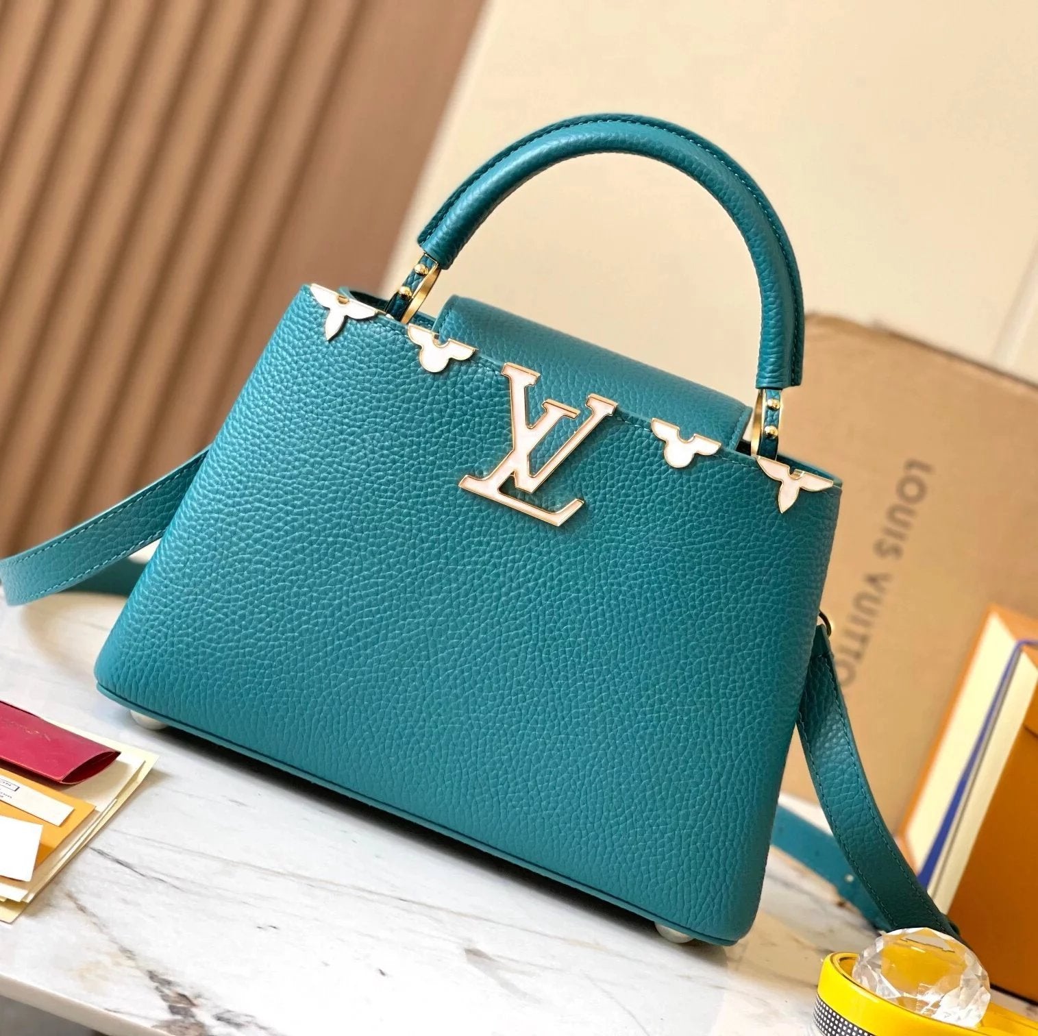 Louis Vuitton LV Women's Bag Top version 【Real Original Version Hardware】M23330M23331M23332Mini Black Corolla CapucinesFlowerCrown Handbag Is Full Grain Taurillon Leather Embellishment Monog Leather Bag mini Handbag