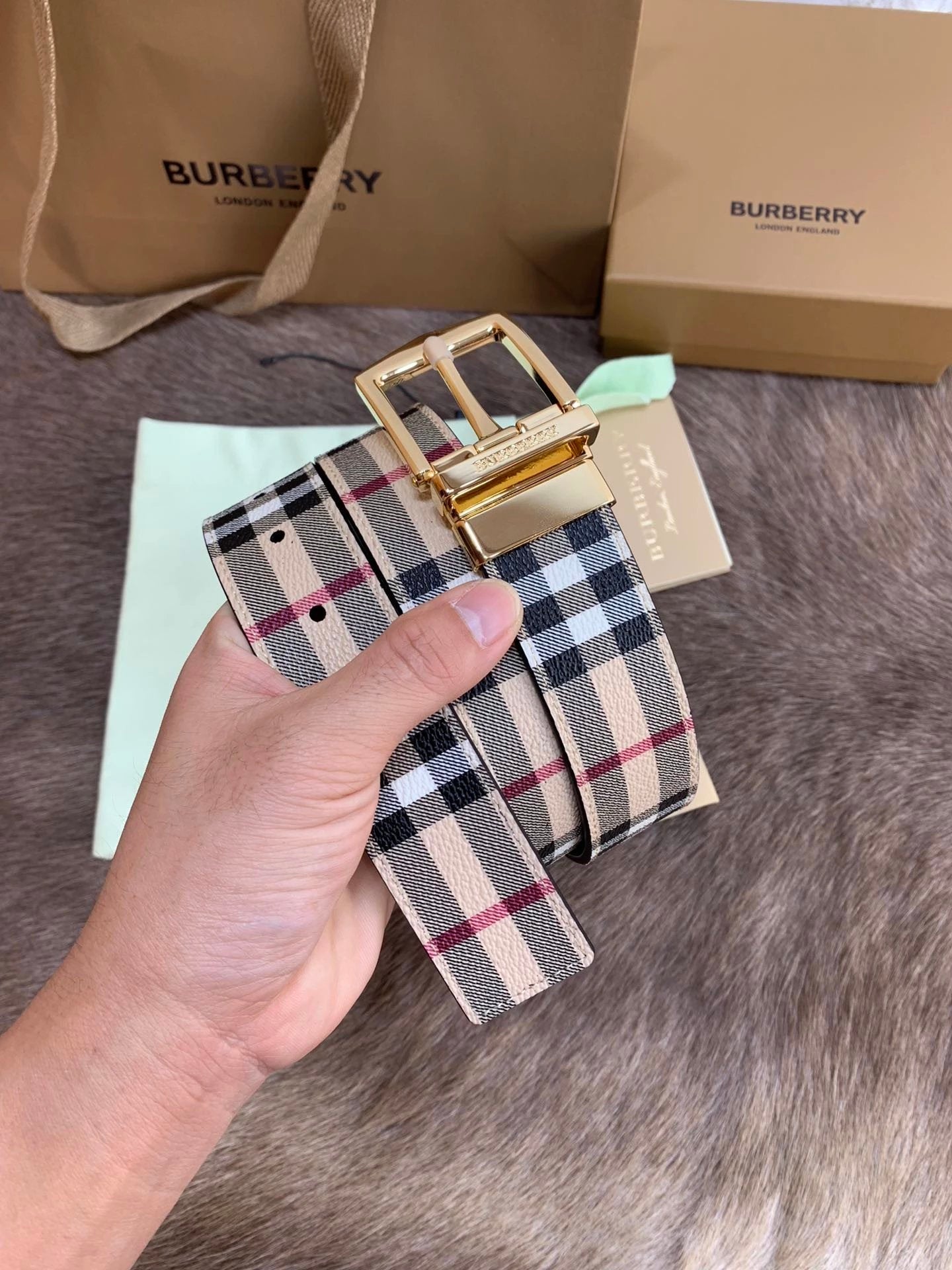 Burberry Belt Top version 【Full Package】New Men's Leather Belt Width3.5cm Double-Sided Imported First Layer Calfskin Full Grain Leather Genuine Goods Quality Original Factory Pin Buckle Letters Rotating Buckle Counter Full Set Gift Box Packaging B Home Be
