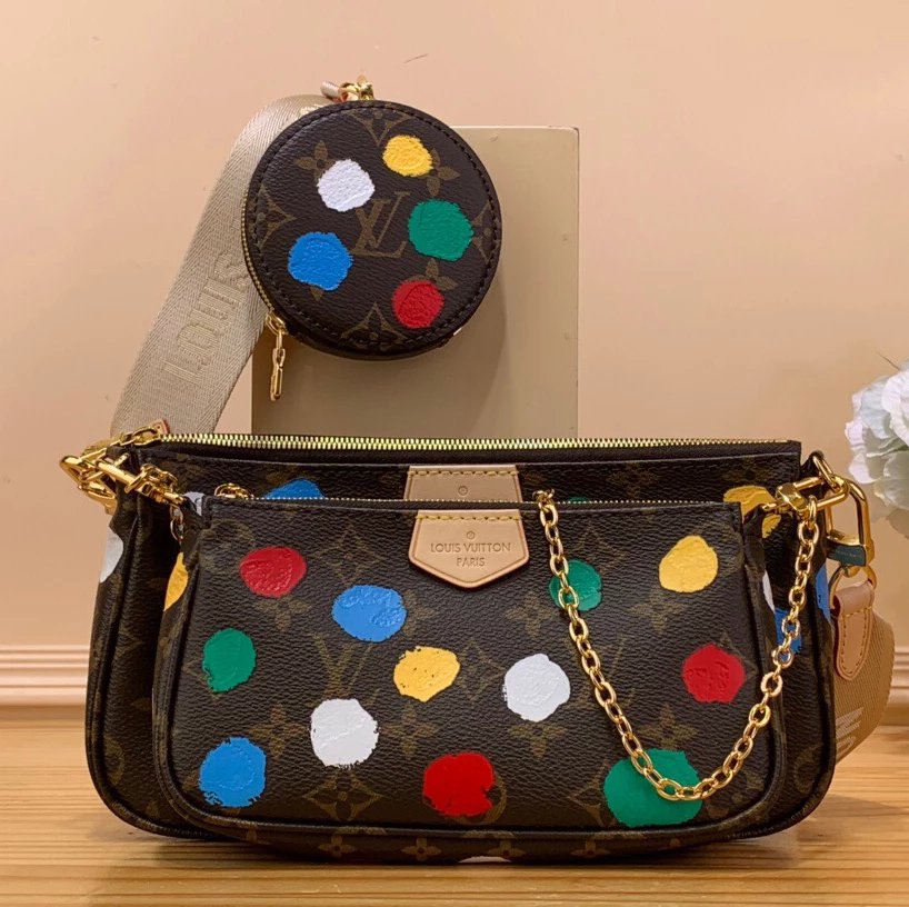 Louis Vuitton LV Wallets/Clutches Top version 【Original Genuine Goods Leather】Grass Room MIUSOU Cooperation Polka Dot Wallet Passport Case Zipper Wallet Short Wallet Wallet Cosmetic Bag Men and Women Same Wallet Wallet Polka Dot Mahjong Bag Pillow Bag Sho