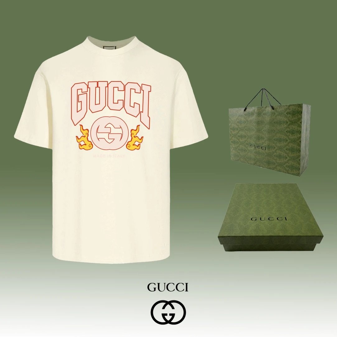Gucci T-shirt Double-breasted G Letter Printing logo round Neck Short Sleeve25ss New Pure Cotton Unisex Style T T-shirt OS Loose Fit Base Shirt Half Sleeve T-Shirt Top Half Sleeve