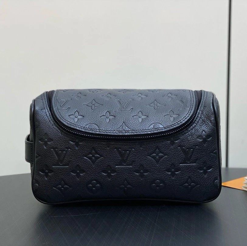 Louis Vuitton LV Wallets/Clutches Top version 【Original Leather】M11510Full Leather Black Embossed Wash Bag Series Wash Bag Cosmetic Bag Men's and Women's Bags Clutch Black Flower Men's Toiletry Bag