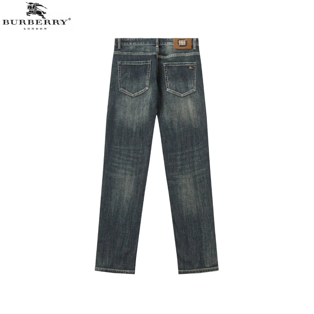 Burberry Jeans Back Waist Leather Tag logo Straight Washed Blue Jeans Autumn Winter New Unisex Loose Casual Wide Leg High Waist Pants