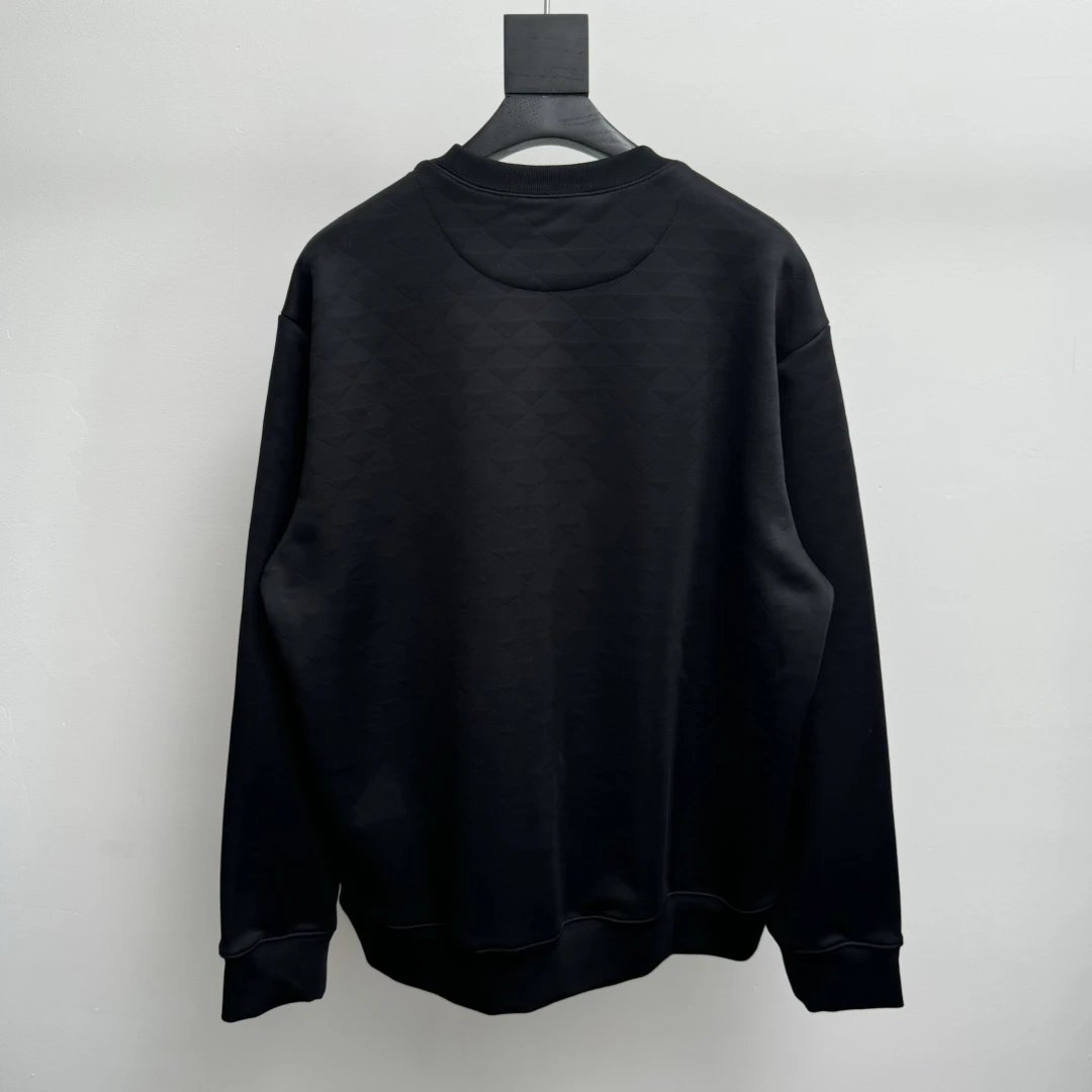 PRADA Hoodie Metal Triangle Mark Diamond-Shaped Dark Printed round Neck Sweater Casual Loose Pullover Sports Coat os Unisex Style24ss Autumn and Winter New Products
