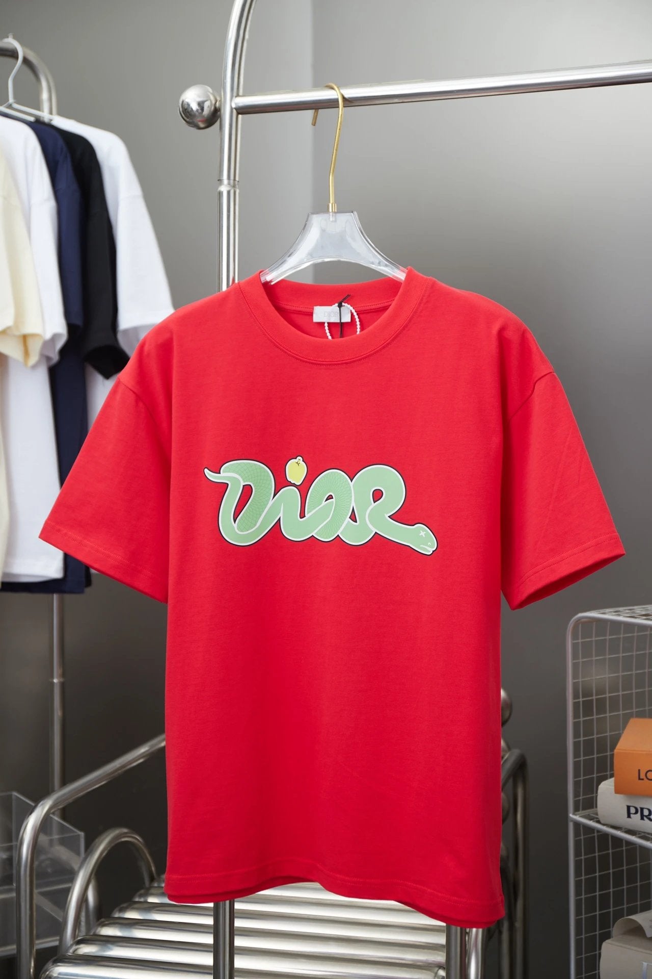 Dior T-shirt Early Spring New Snake Year Limited Edition Printed Crew Neck Short Sleeve New Pure Cotton Unisex T T-shirt OS Loose Fit Base Shirt Short Sleeve Top T-Shirt
