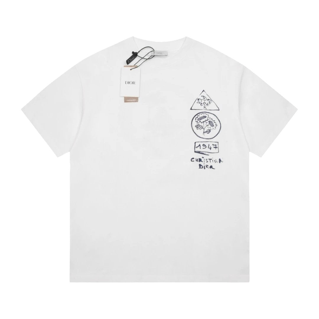 Dior T-shirt Front and back print patterns logo round Neck Short Sleeve25ss New pure cotton T Unisex T-Shirt OS Loose Fit Base Shirt Top Half Sleeve T-Shirt