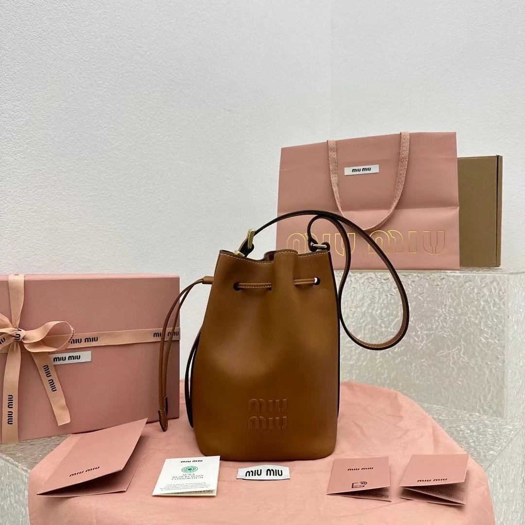 Miu Miu Bag Top version 5be089,miu Home2024New Canvas Bucket Bag Brand New Canvas Fabric Drawstring Bucket Bag with Imported Calfskin Single Shoulder Messenger Bag Women's Bag