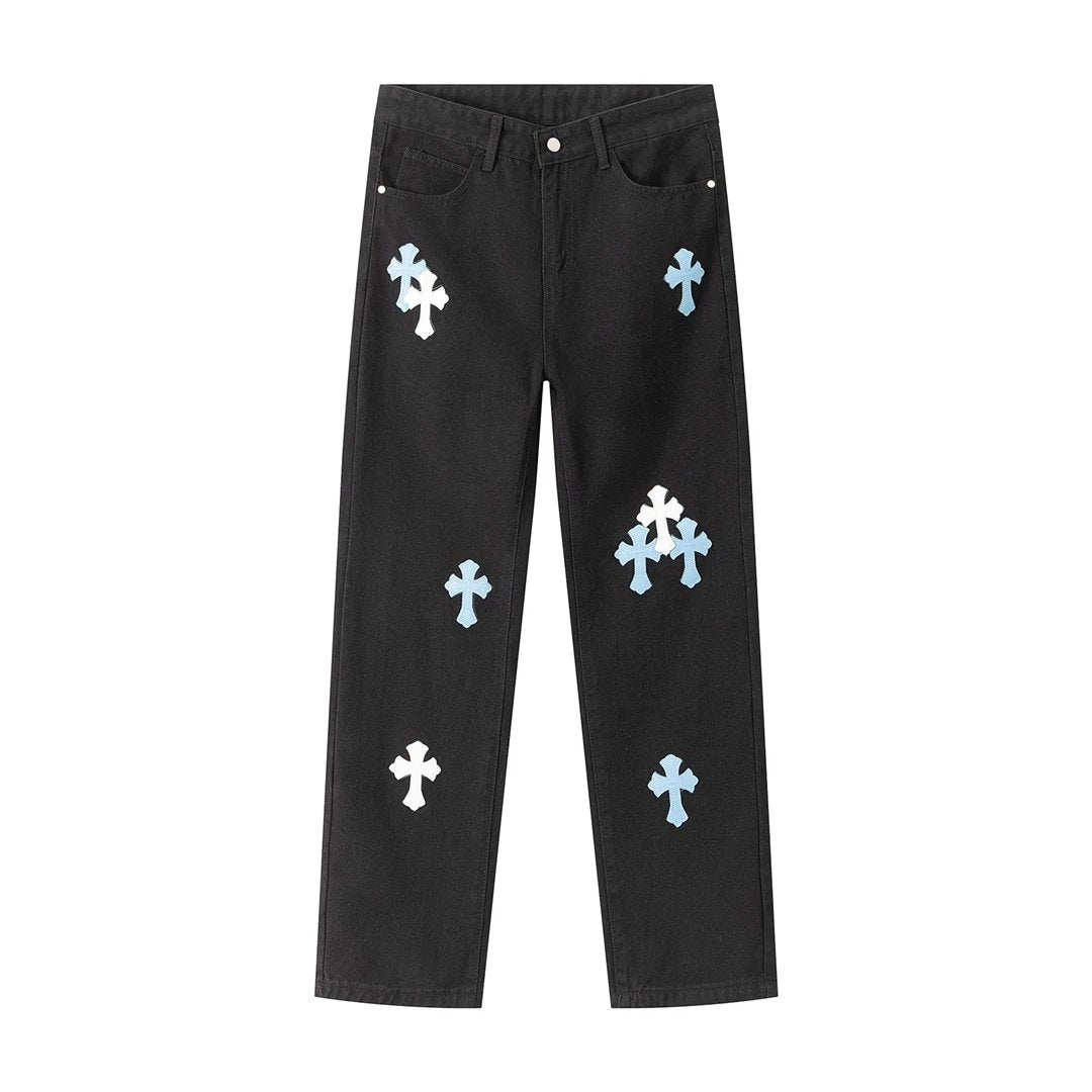 Chrome Hearts Jeans Limited Jeans Autumn and Winter New Men's and Women's Same Straight Long Pants Loose Casual High Waist
