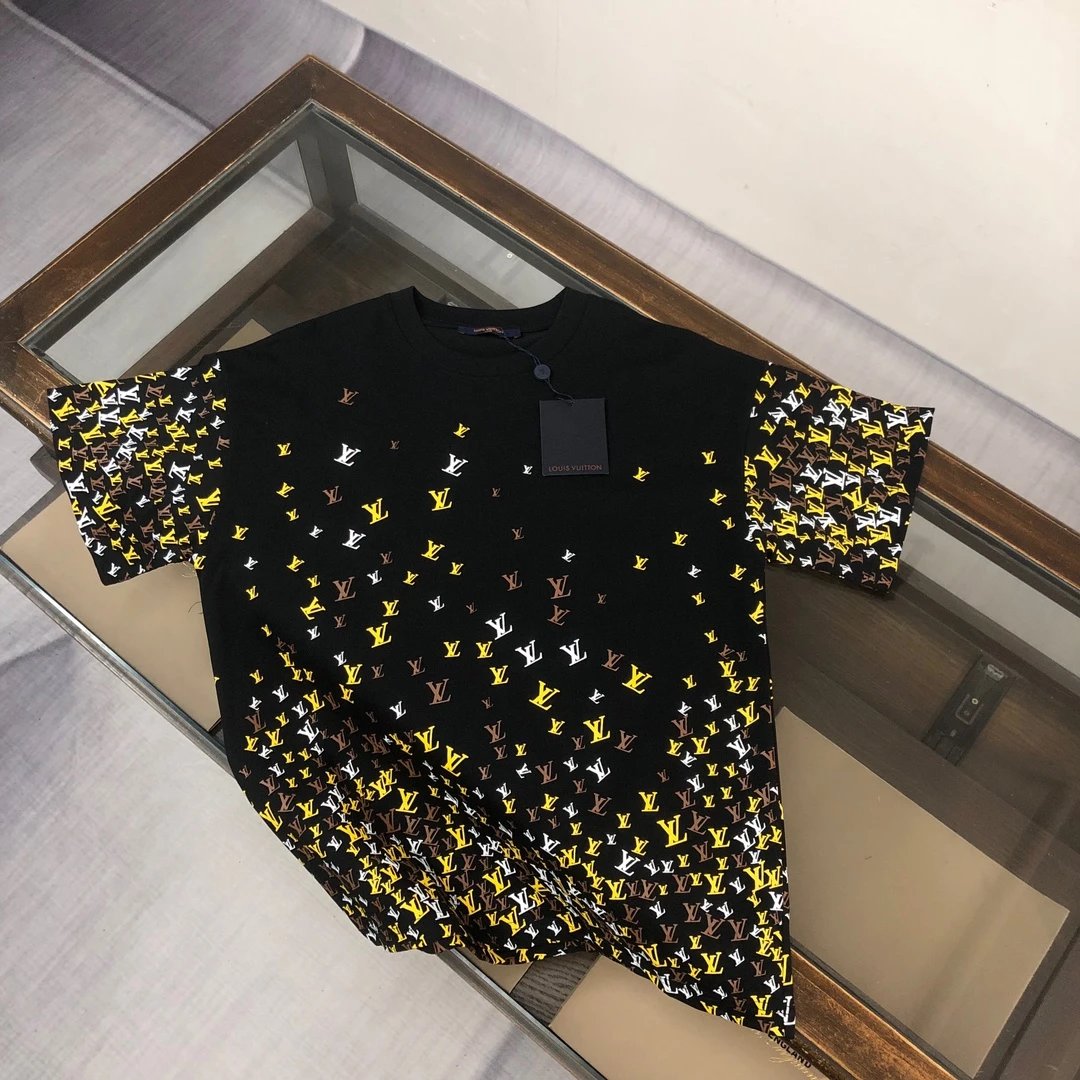 Louis Vuitton LV T-shirt Allover Small Letter Print logo round Neck Short Sleeve25ss New Pure Cotton Unisex Style T T-shirt OS Loose Fit Base Shirt Top Half Sleeve T-Shirt