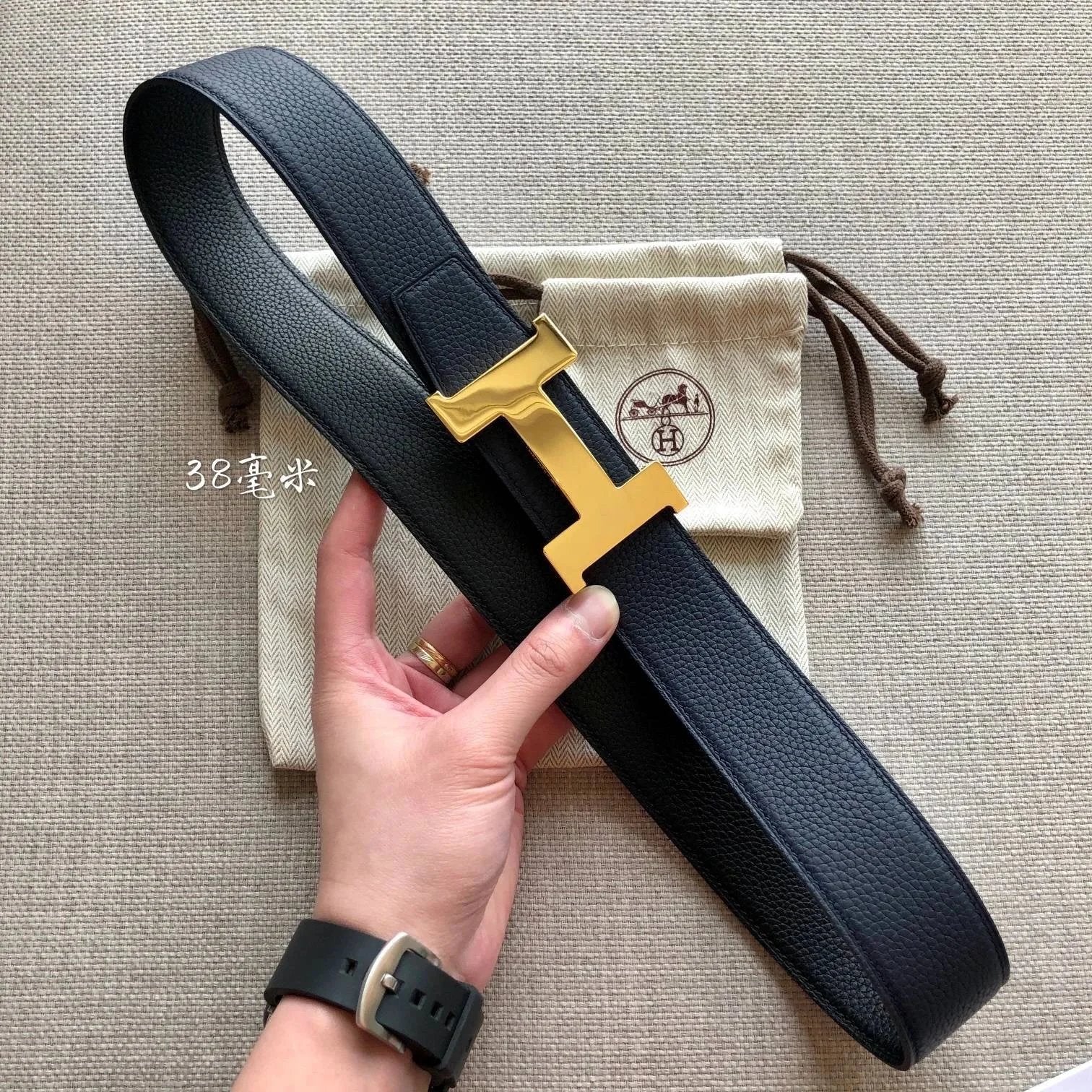 Hermes Belt Top version Belt Men's Leather Belt Genuine Leather Double-Sided Belt Italy Imported First Layer Cowhide Business Casual Match Pure Original Leather Fine Steel Buckle Unisex3.8cm