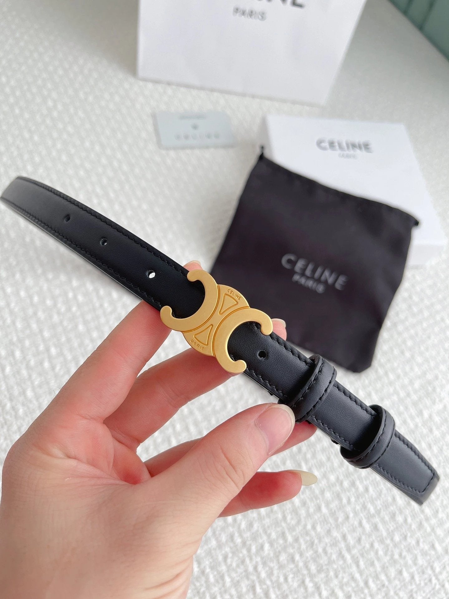 Celine Belt Top version Counter Version Free Packaging Ladies Belt Width1.8cm Counter Full Set Packaging Imported Smooth Cow Leather Belt Boutique Palladium Plated Pin Buckle Retro Style Pure Copper Golden Mingring