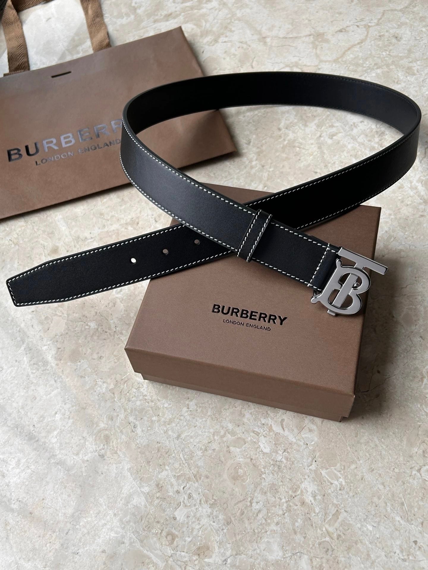 Burberry Belt Top version 【Original Custom】Original New Men's Leather Belt Width3.5cm Double-Sided Imported First Layer Calfskin Full Grain Leather Genuine Goods Quality Original Letter Rotating Buckle Counter Full Set Gift Box Packaging B Home Belt