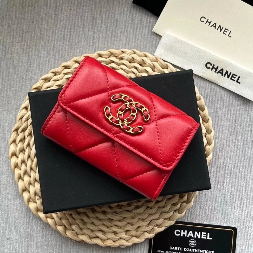 Chanel Wallet Top version Small new19bag Mouth Cover Coin Purse2022Latest logo With Large Rhombus Plaid,Imported Lambskin and Retro Hardware Men's Card Holder Ladies Card Holder Card Holder Wallet