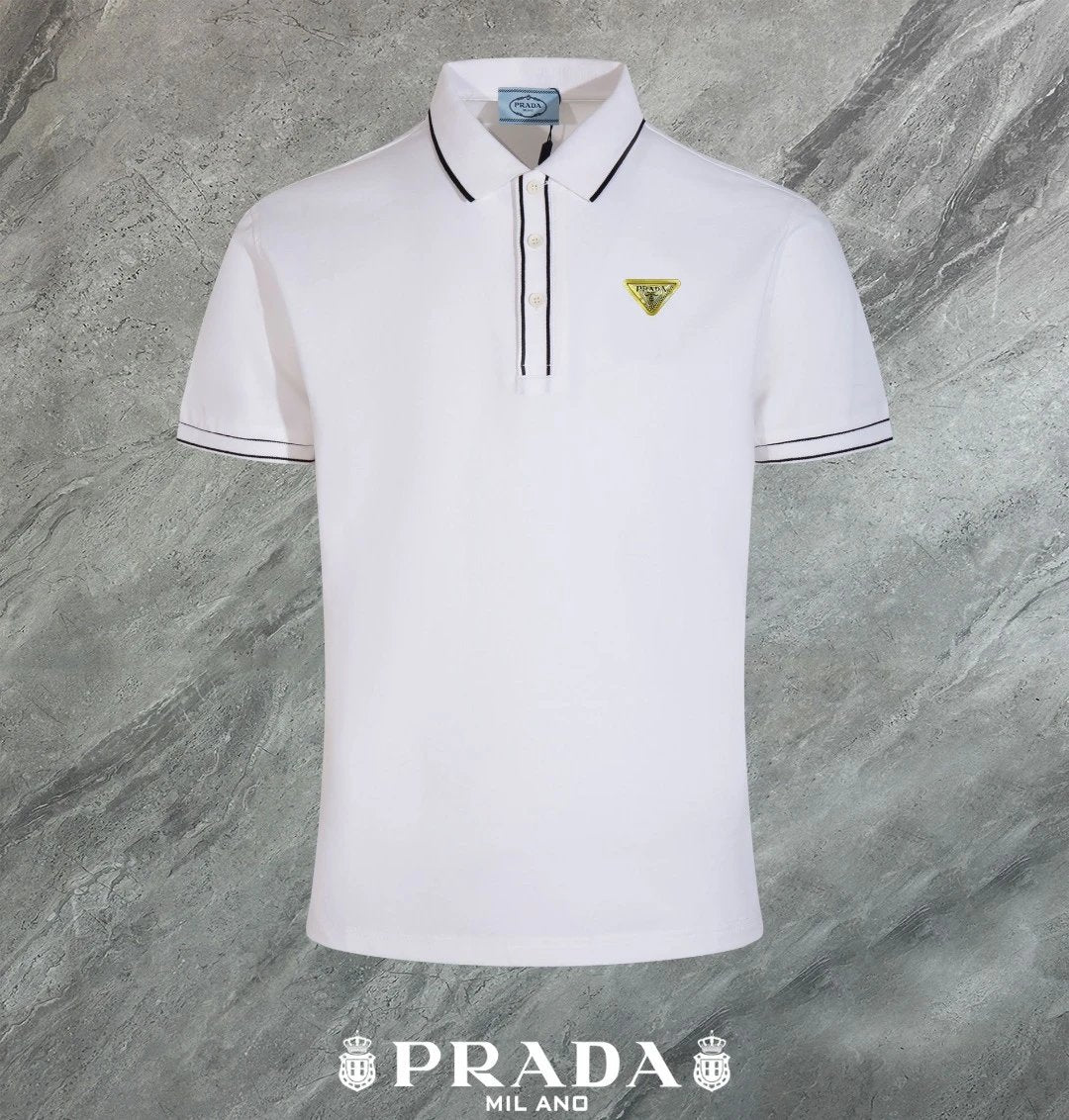 PRADA T-shirt Yellow Triangle Badge on the Chest logo Patch POLO Shirt Lapel Short Sleeve25ss New Unisex Summer Short Sleeve OS Loose T Business Half Sleeve Shirt Plus Size T-Shirt