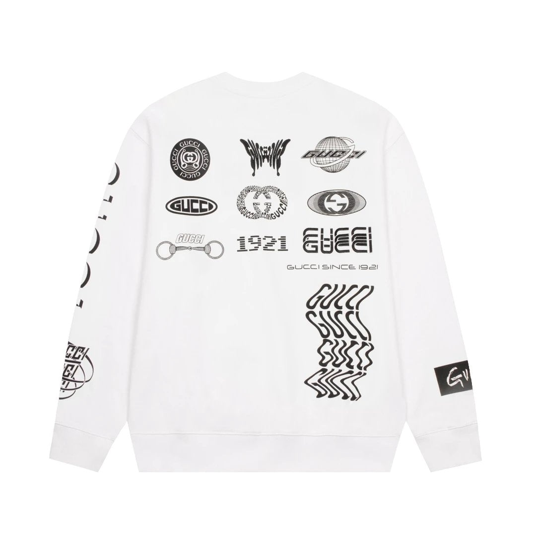 Gucci Hoodie Multi-Detail Micro-Embroidered Crewneck Sweatshirt Long Sleeve Base Shirt Outerwear Trendy Unisex Sports Casual OS Loose Fit Versatile New Autumn Winter Collection