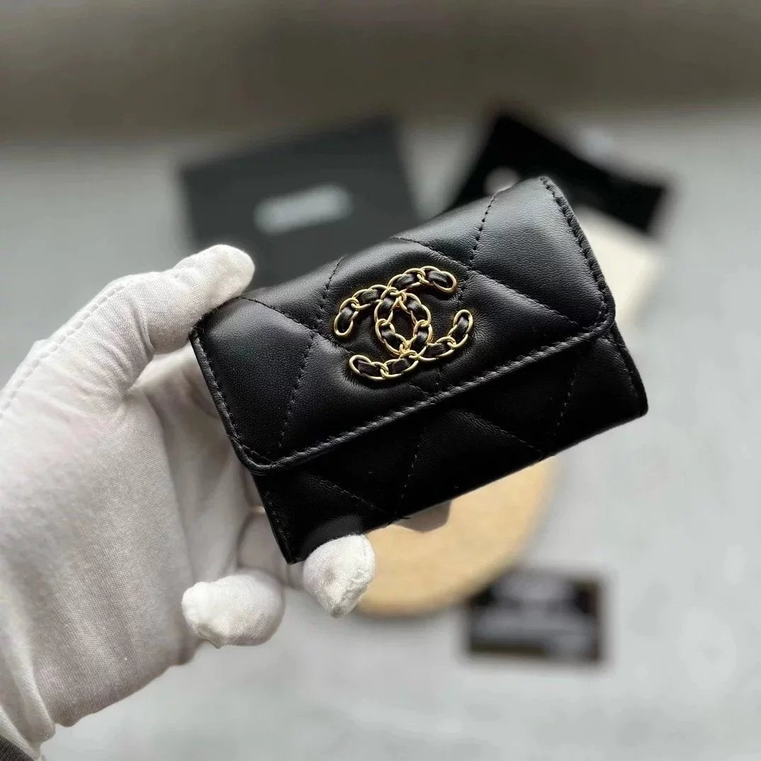 Chanel Wallet Top version Small new19bag Mouth Cover Coin Purse2022Latest logo With Large Rhombus Plaid,Imported Lambskin and Retro Hardware Men's Card Holder Ladies Card Holder Card Holder Wallet