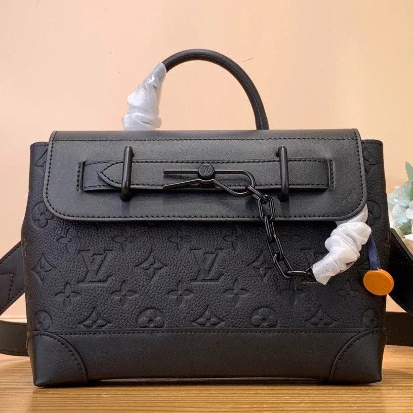 Louis Vuitton LV Men's Bag Top version 【New Arrivals】New Embossed Full Leather Steamer Small Size Handbag Handbag Backpack Black Flap Bag Shoulder Crossbody Men's Bag M24436M46953