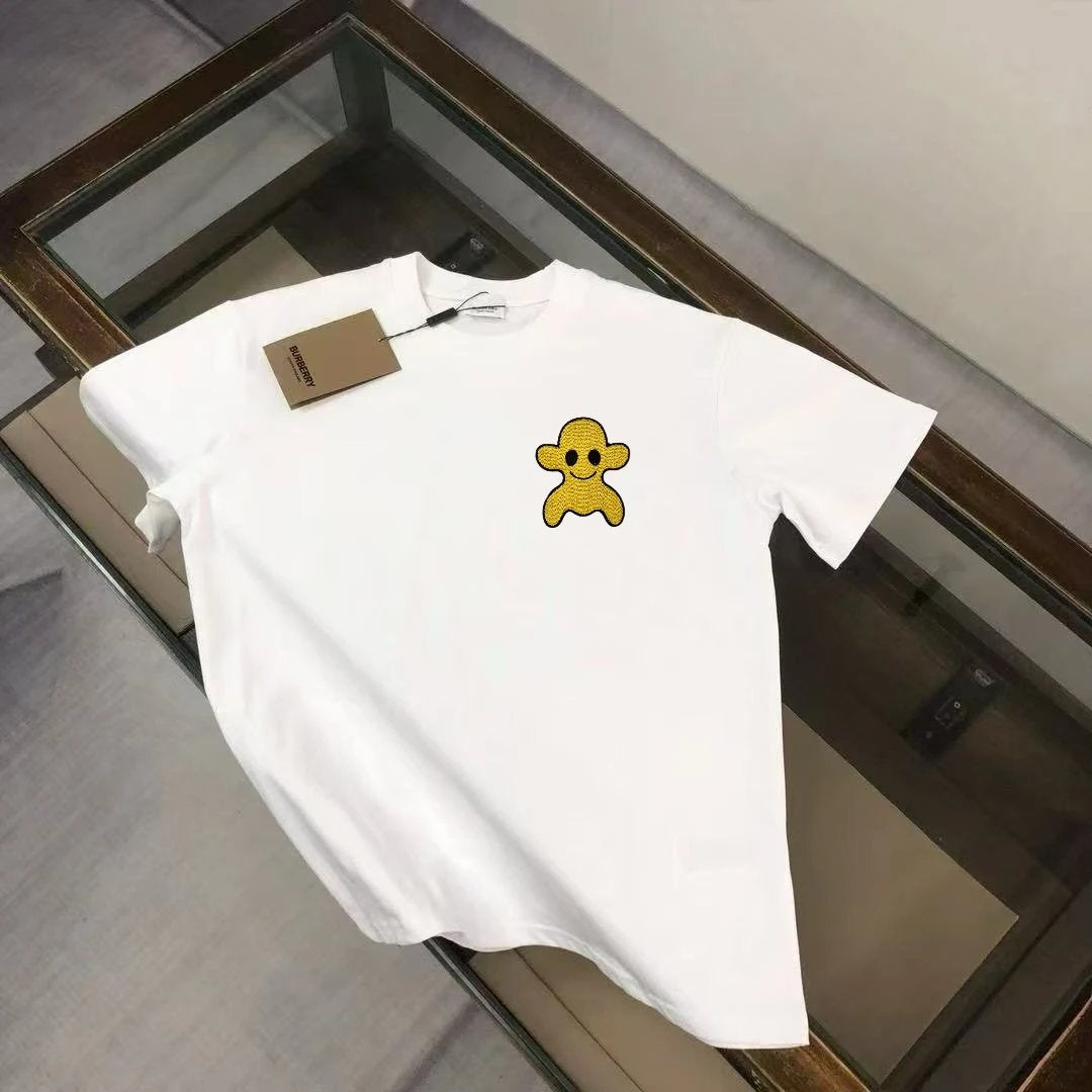 Burberry T-shirt Cartoon Smiley Face Embroidery on the Chest logo round Neck Short Sleeve25ss New Pure Cotton Unisex Style T T-shirt OS Loose Fit Base Shirt Half Sleeve T-Shirt Top Half Sleeve