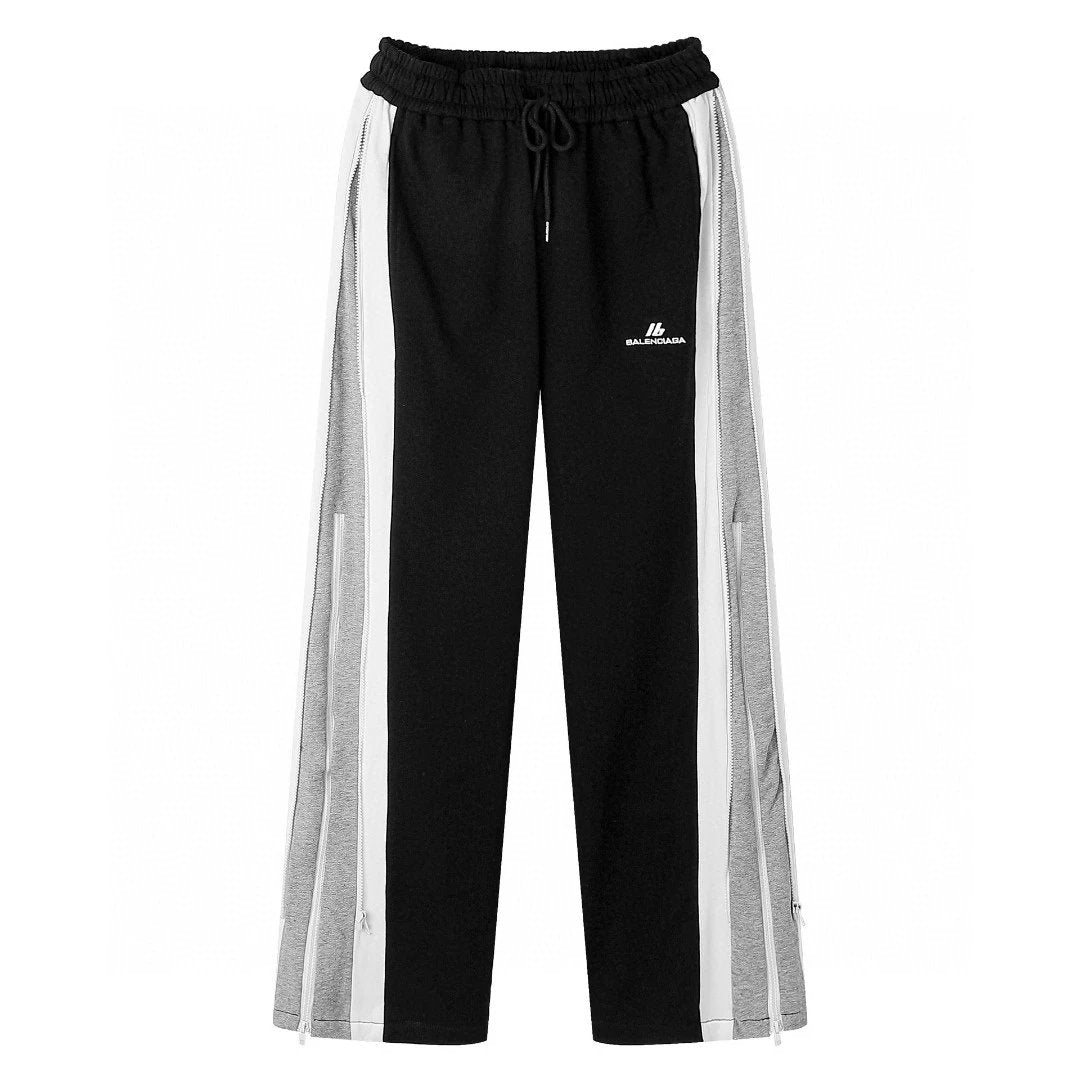Balenciaga Sweatpants Color Block Zipper Straight Sweatpants Sports Pants Autumn Unisex Long Pants Drawstring Winter Loose Plus Size Casual Pants High Waist Contrast Color