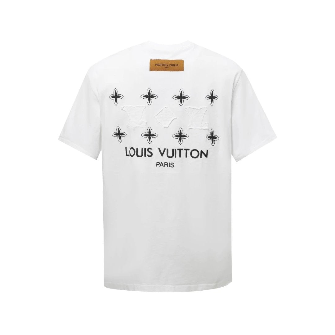 Louis Vuitton LV T-shirt Back Patchwork Trim Edging Rice Grain Embroidery logo round Neck Short Sleeve25ss New Pure Cotton Unisex Style T T-shirt OS Loose Fit Base Shirt Half Sleeve T-Shirt Top Half Sleeve