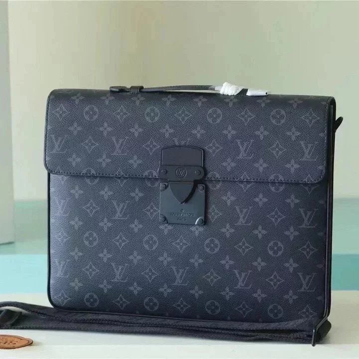 Louis Vuitton LV briefcase Top version 2022Latest slock Men's Handbag Black Flower Briefcase Business Shoulder Bag Messenger Bag Men's Bag Laptop Bag File Bag M20835